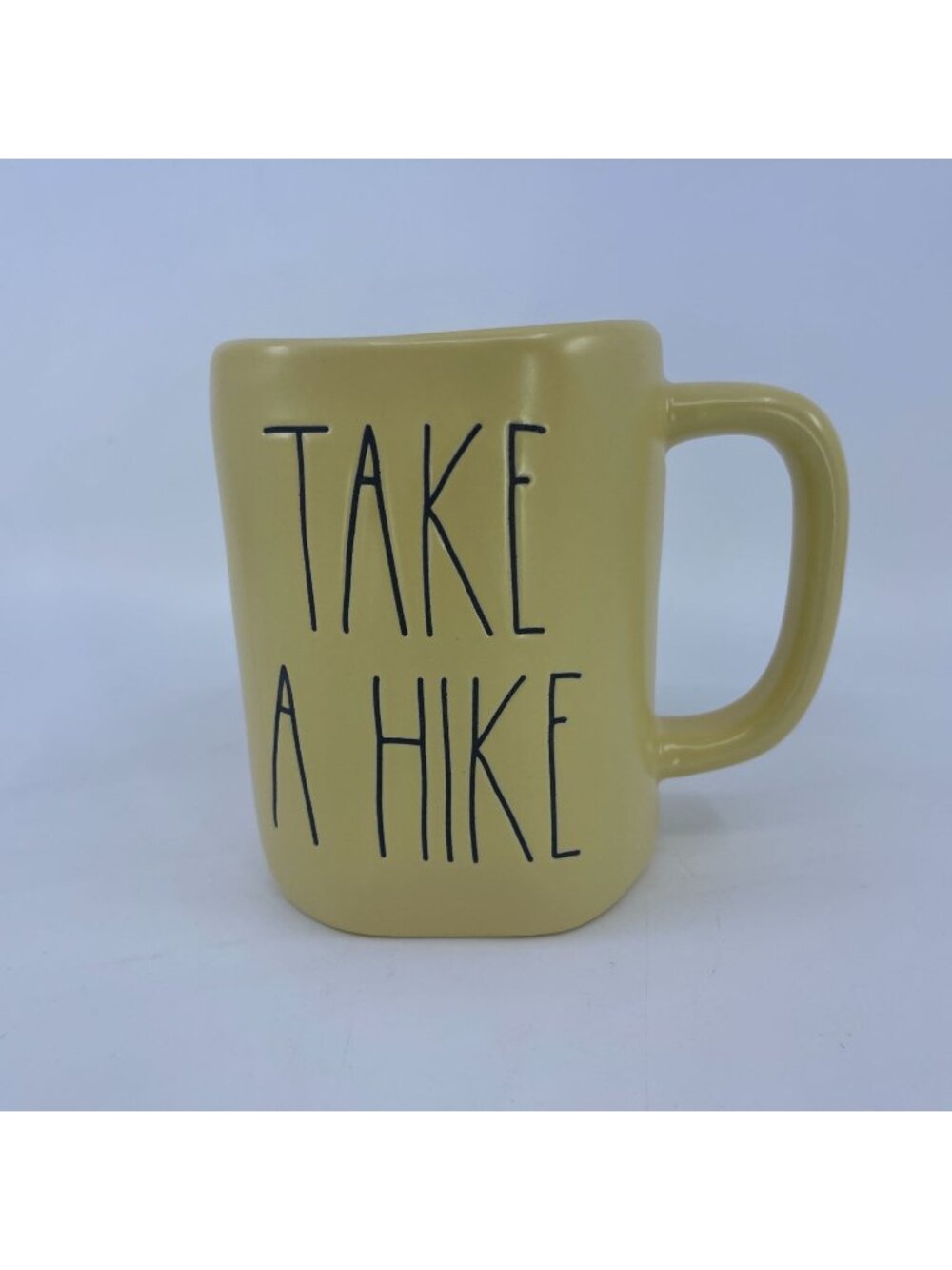 rae dunn "take a hike" mug yellow camping vibes 18oz